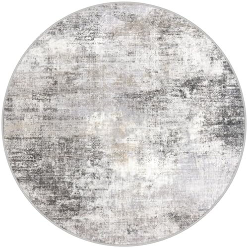 Round Area Rug 5 Ft Circle Entryway Rugs Round Washable Door Mat Indoor Entrance (Ash Grey/Beige / 5' x 5' (Rectangular))
