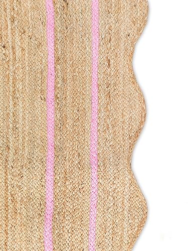 Wave Scalloped Natural Jute Runner Boho Jute Entryway Farmhouse Scallop Rug (Light Pink / 2'6"x20' (Runner))