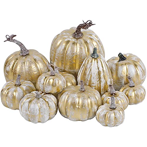 12 Pcs Pumpkin Fall Decorations (Gold-4)