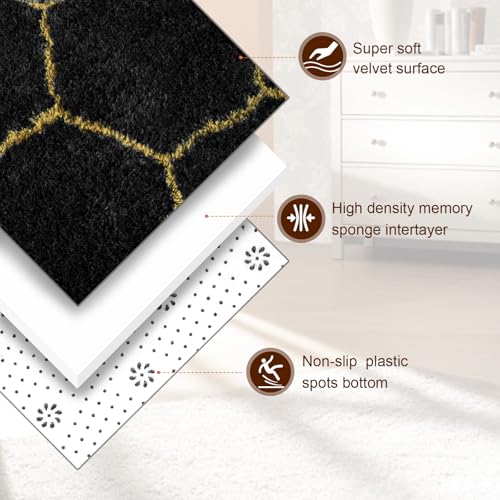 Super Soft Shaggy Rugs Fluffy Carpets (4' x 6' (Rectangular) / Black Gold)