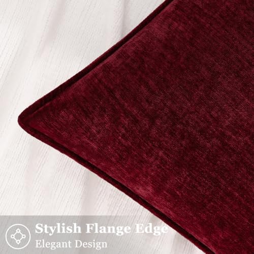 Chenille Wine Red Velvet Throw Pillow Covers 26x26 Set of 2 (Wine Red / 26" x 26" (Pack of 2))