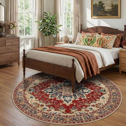 Washable Area Rug (Red/Blue / 8' (Round))