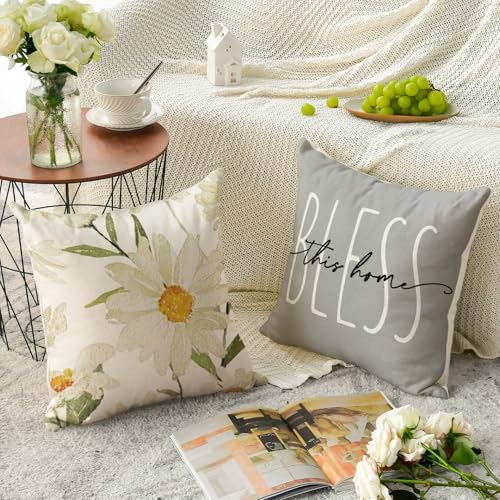 Home Sweet Home Spring Summer Flowers Throw Pillow Covers (Grey / 18" x 18" (Pack of 4))