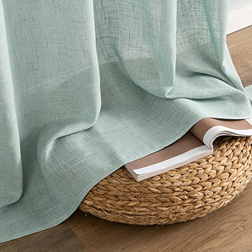 Sea Green Linen Curtains 52x90 Inch Long for Bedroom and Living Room (52"W x 90"L (Pack of 2) / Aqua)