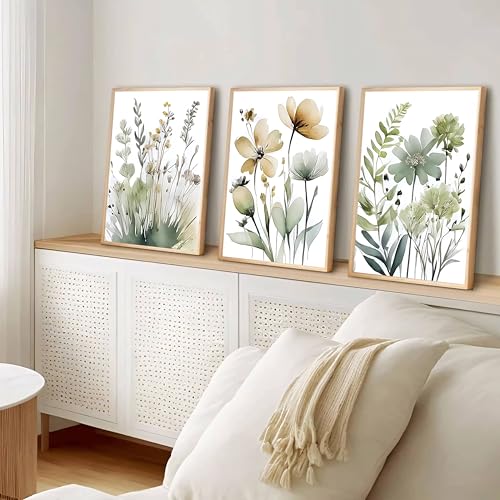 Sage Green Botanical Posters Set of 3 (green flower poster / 24x16)