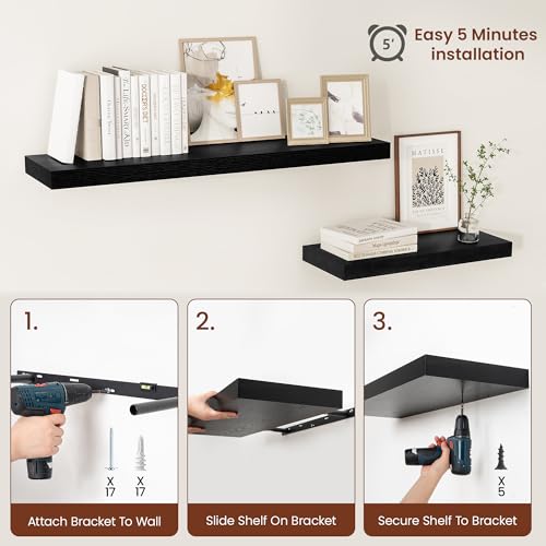 Floating Shelves for Wall 18x12” Set of 2 (Black / 18”wx12”dx2”h)