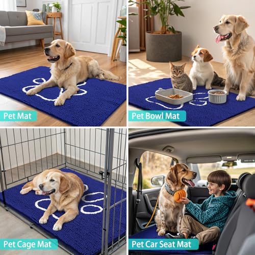 Dog Door Mat for Muddy Paws (24"X16" / Navy Blue and White)