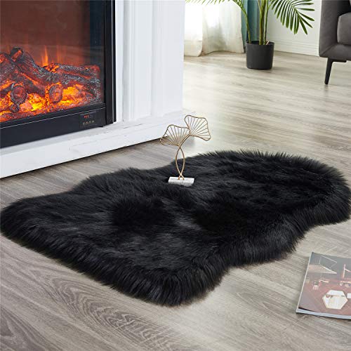 Ultra Soft Fluffy Shaggy Area Rug Faux Fur Rug Chair Cover Seat Pad Fuzzy Area Rug for Bedroom Floor Sofa Living Room (Black / 2' x 3' (Sheepskin))
