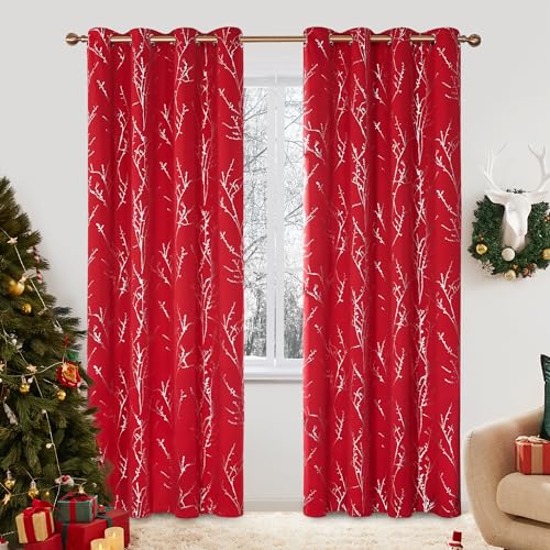 Living Room Curtains 108 Inch Long (Red/Tree Branch / 52"W x 108"L (Pack of 2))