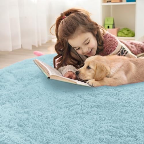 Light Blue Round Rugs for Bedroom (9 Ft Round / Light Blue)