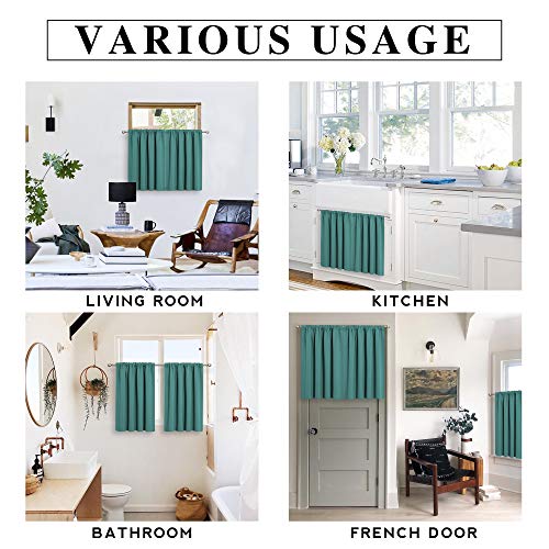 Short Teal Blackout Curtains for Small Bedroom Kitchen Cafe Window (Teal / 42"W x 36"L (Pack of 2))
