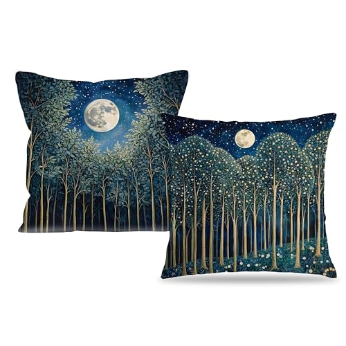 Vintage William Morris Moon Inspired Forest Green Decor Throw Pillow Covers 18x18 Set of 2 (Forest-blue Moon -32 / 18" x 18" (Pack of 1))