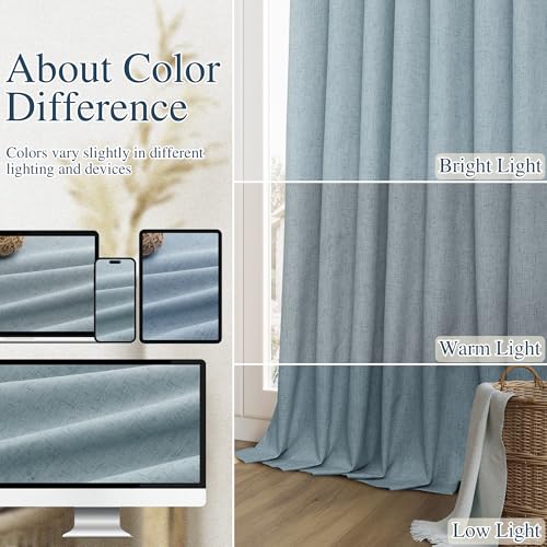 Blue 100% Blackout Linen Curtains 84 Inch Length 2 Panels Set for Living Room Bedroom Back Tab Thermal Insulated Black Out Drapes Room Darkening Window Curtains 84 Inches Long Dusty Blue (Blue / 52"W x 84"L (Pack of 2))