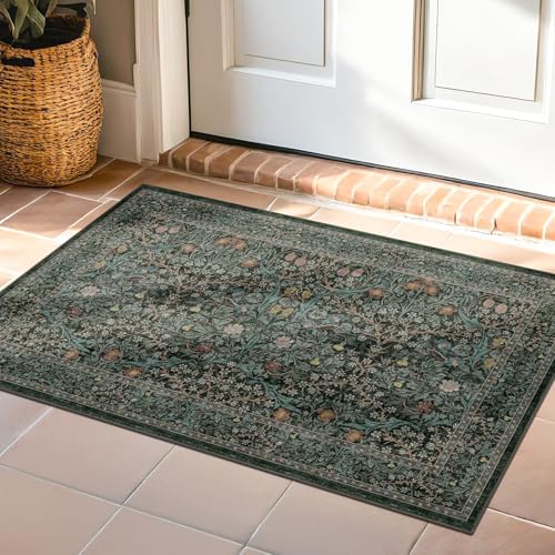 Dark Green Washable Entry Rug (Dark Green / Black / 2' x 3' (Rectangular))