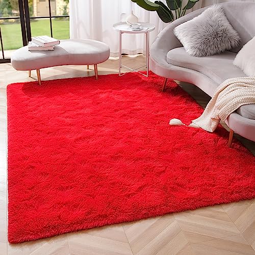 Premium Soft Fluffy Area Rug Modern Shag Carpet (3' x 5' (Rectangular) / Red)