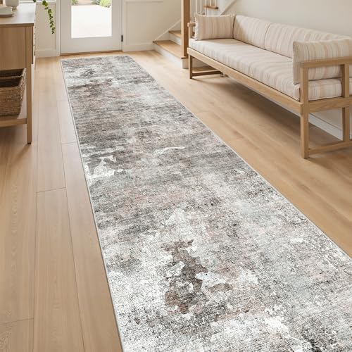Abstract Runner Rug 2x12 Hallway Kitchen Runners Pink (Pink/Grey / 2' x 12' (Runner))