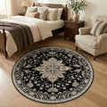 Washable Area Rug (Black/Neutral / 4' (Round))