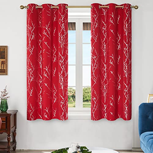 Living Room Curtains 63 Inches Long (Red/Tree Branch / 42"W x 63"L (Pack of 2))