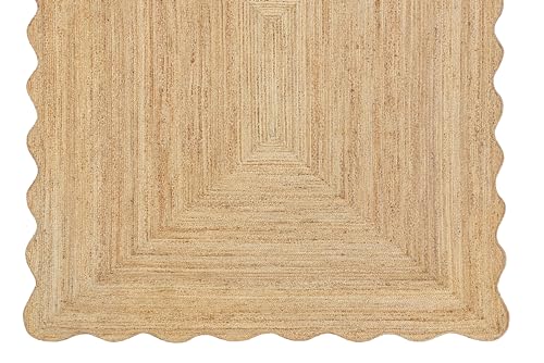 Wave Scalloped Natural Jute Runner Rug Boho Jute Rug Hallway Entryway Runner Rug (Natural / 2'x12' (Runner))