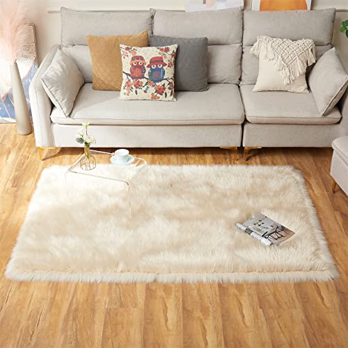 Ultra Soft Fluffy Shaggy Area Rug Faux Fur Rug Chair Cover Seat Pad Fuzzy Area Rug for Bedroom Floor Sofa Living Room (Beige / 4' x 6' (Rectangular))