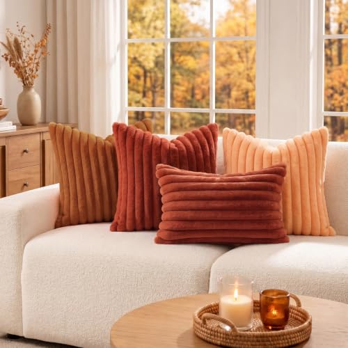 Fall Faux Fur Throw Pillow Covers 16x16 Set of 2 Light Rust (Light Rust / 16" x 16" (Pack of 2))