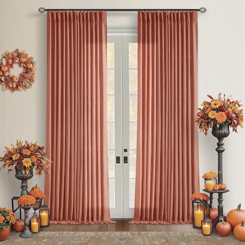 Extra Long Terracotta Pleated Linen Curtains 120 Inches Long Firebrick (Firebrick / 40"W x 120"L (Pack of 2))