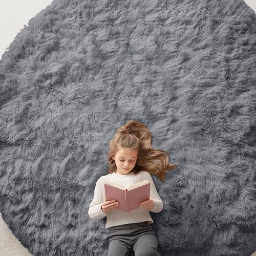 Grey Round Rugs for Bedroom (9 Ft Round / Grey)