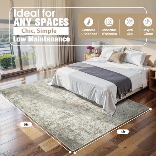 6x9 Area Rugs for Living Room Washable Bedroom Dining Room Beige Brown (Beige/Brown / 6' x 9' (Rectangular))