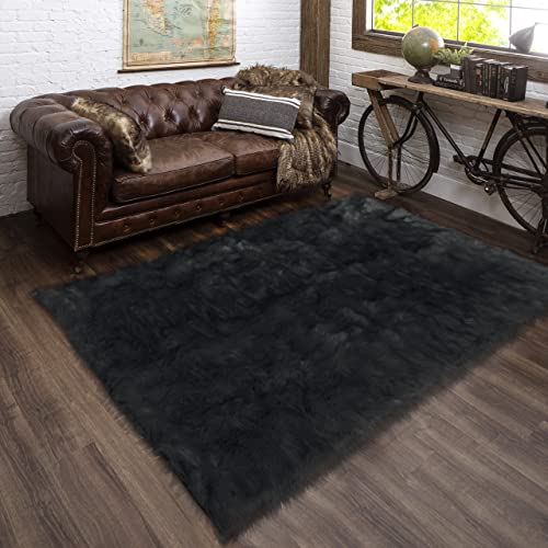 4x6 Shag Dark Grey Faux Fur Sheepskin Rug Bedside Plush Rugs Washable Fluffy Rug for Bedroom Dorm Luxury Home Décor (4' x 6' (Rectangular) / Dark Grey)