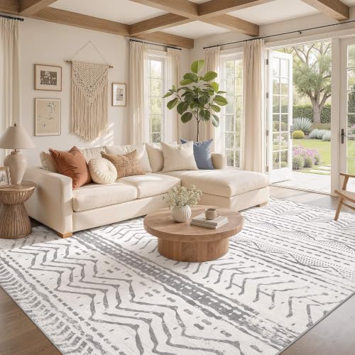 Boho 5x7 Area Rug Living Room Rugs Machine Washable Grey White (Color Gray White / 5' X 7' (Rectangular))