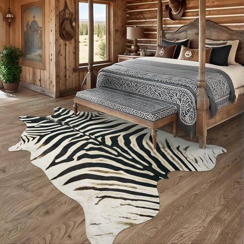 Western Faux Zebra Rug (5'2" X 6'3" (Irregular) / Black and White)