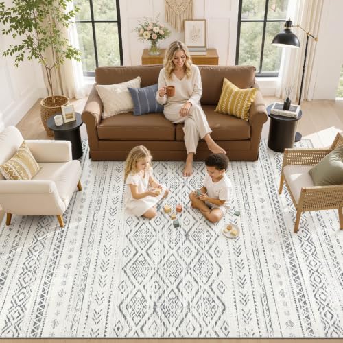 Boho 10x14 Area Rug Living Room Rugs Machine Washable Grey (B-grey / 10' X 14' (Rectangular))