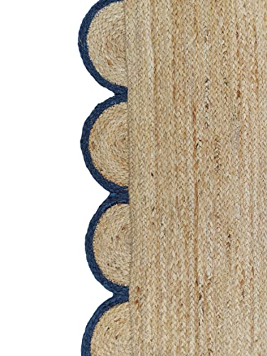 Scalloped Natural Jute Area Rug (2'6"x8' (Runner) / Navy)