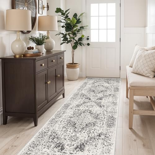 2'6"x8 Washable Runner Rug (Distressed Grey / 2'6" x 8' (Runner))
