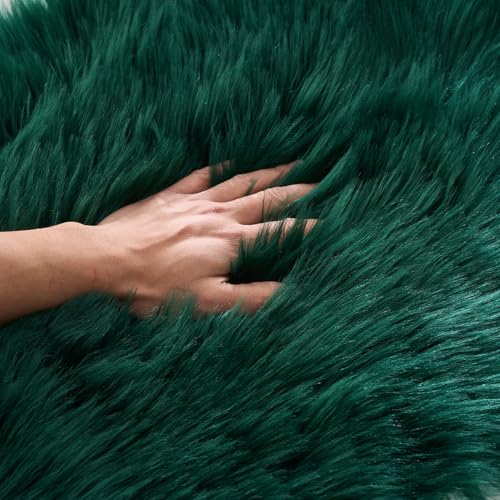 Ultra Soft Fluffy Shaggy Area Rug Faux Fur Rug Chair Cover Seat Pad Fuzzy Area Rug for Bedroom Floor Sofa Living Room (Darkgreen / 2' x 4' (Sheepskin))