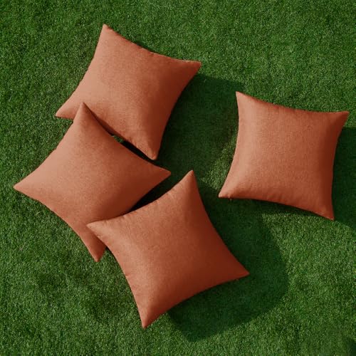 Pack of 4 Decorative Outdoor Throw Pillow Covers Linen Waterproof Pillow Covers Summer Farmhouse Cushion Cases for Patio Garden Tent Balcony Couch Sofa 16x16 Inch Rust (16" x 16" (Pack of 4) / Rust)