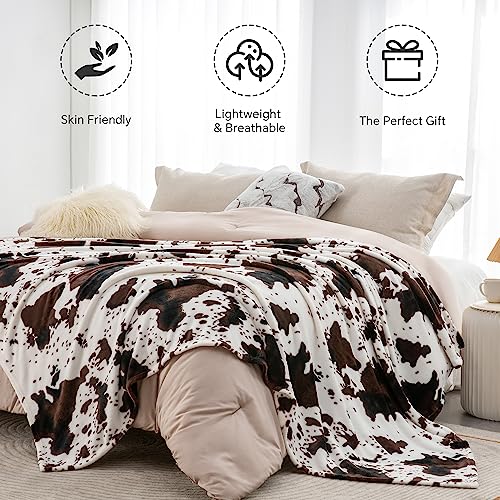 Fleece Blanket Soft Plush Throw for Couch Brown Cow 50"x60" (Brown-cow / Throw(50"x60"))