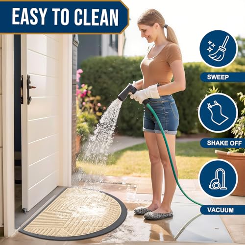 Half Circle Front Door Mat Outside Entrance (Beige / 35" X 23")