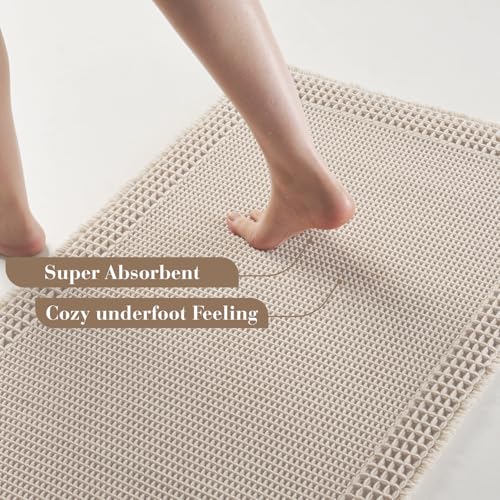 Waffle Bath Mat for Bathroom Non Slip Bathroom Rugs 17x24 Pale Beige (Pale Beige / 17" X 24")