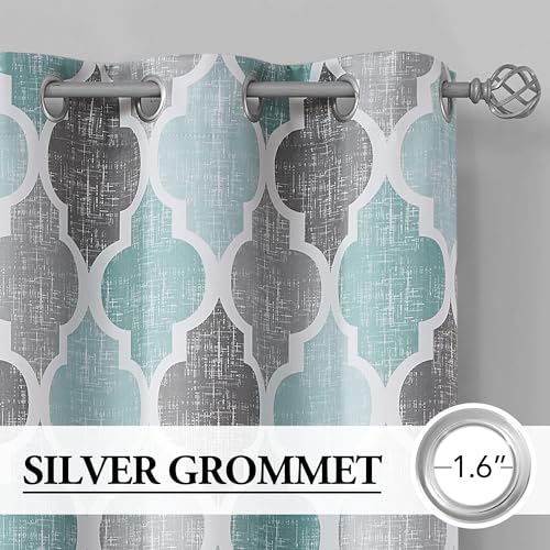 Moroccan 100% Blackout Curtains Bedroom Aqua Grey 50x84 2 Panels (Grommet | Aqua and Grey / 50"W x 84"L (Pack of 2))