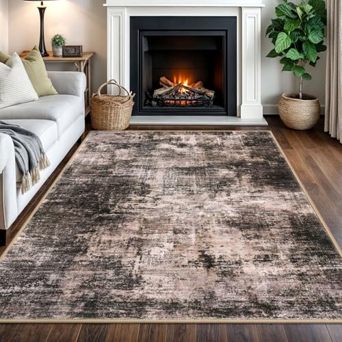 Abstract Area Rugs 5x7 Ft Washable Rugs for Living Room (Brown/Rust / 5' x 7' (Rectangular))