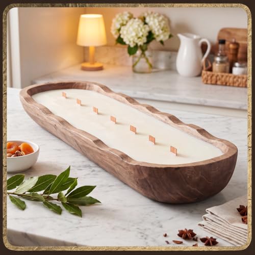 30" X 6.5" Wooden Dough Bowl Candle Tray (Brown / 30" X 6.5" / Wave Edges)