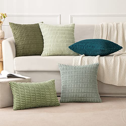Corduroy Decorative Throw Pillow Covers 12x12 Grey Green Pack of 2 (Greyish Green / 12" x 12" (Pack of 2))