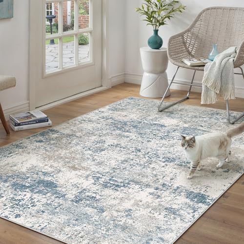 Blue Area Rug 4x6 Modern Abstract (Abstract Blue / 4' x 6' (Rectangular))
