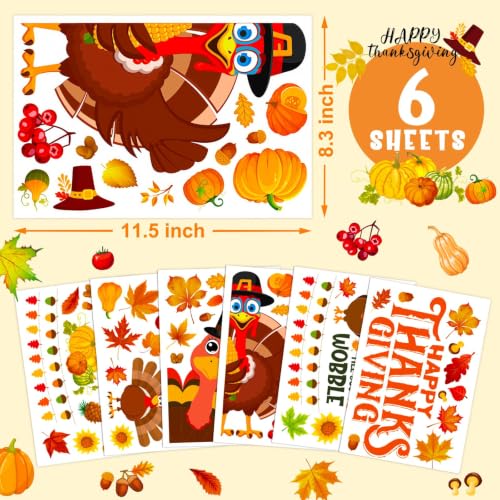 Fall Thanksgiving Window Clings Static Window Decal for Fall Décor (Brown, Yellow)