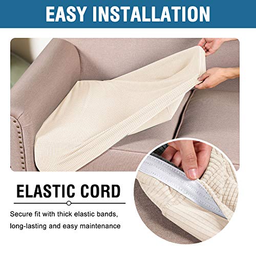 Super Stretch Individual Seat Sofa Covers Couch Slipcover Sets Thick Jacquard Textured Twill Fabric (Natural / 3 Cushion XL Sofa)