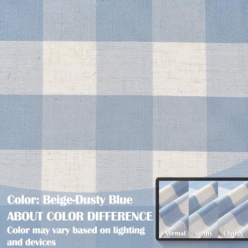 Short Beige Dusty Blue Buffalo Plaid Curtains 54 Inches Long (Dusty Blue/Beige / 40"W x 54"L (Pack of 2))