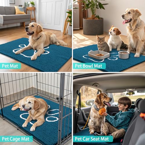 Dog Door Mat for Muddy Paws (59"X35" / Atlantic Blue and White)