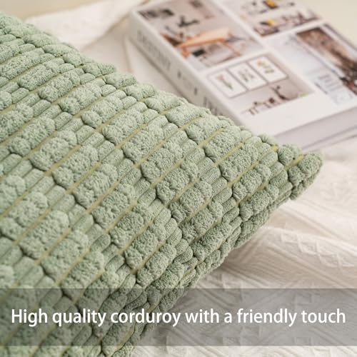 Pack of 2 Corduroy Decorative Throw Pillow Covers 24x24 Inch (Sage Green / 24" x 24" (Pack of 2))