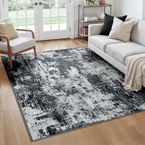 Washable Square 6'x6' Area Rug for Living Room Black White (Black/Navy Blue/Gray / 6' x 6' (Square))